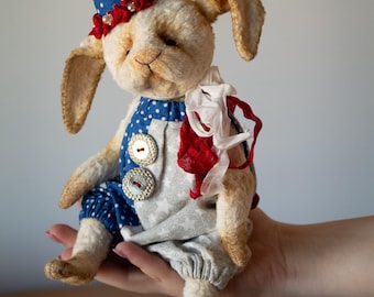 Handmade Christmas Rabbit, Artist teddy bear, Christmas rabbit lover gift, OOAK stuffed rabbit doll