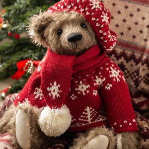Ursos de artista, urso de pelúcia mohair clássico com growler, urso de pelúcia de Natal feito à mão, urso grande com roupas, urso ooak, urso grande de artista