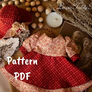 PDF fabric girl bear with dress pattern, teddy bear clothes pattern, teddy bear sewing pattern, stuffed animal patterns