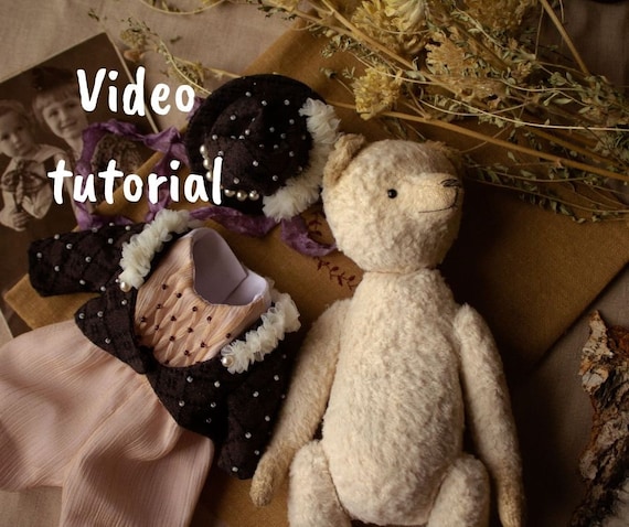 Teddy bear sewing video tutorial step by step, vintage artist plush bear pattern pdf, stuffed bear