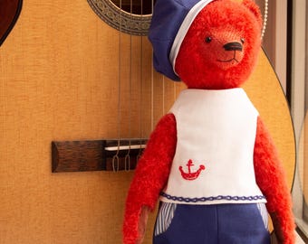 Christmas mohair bear sewing pattern pdf, red green artist teddy toy with clothes