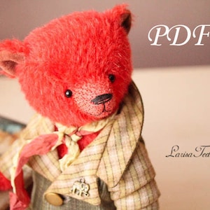 Mohair plush red bear pattern sewing pdf, artist classic teddy bear patterns