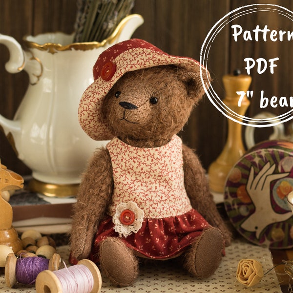 18 cm einfach Plüsch Künstler Teddy Bär Schnittmuster pdf mit Kleidung Kleid und Mütze Schnittmuster Näh Schritt für Schritt und Video-Tutorial