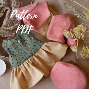 PDF fabric girl bear with dress pattern, teddy bear clothes sewing pattern, artist bear jacket patterns