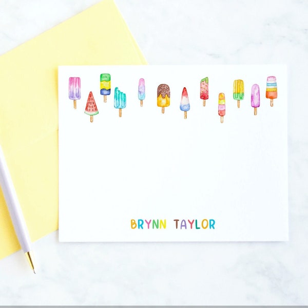 Personalized Stationary for Kids, Kids Note Cards with Envelopes, Popsicle Notecard Set, Kids Stationery Thank You Cards