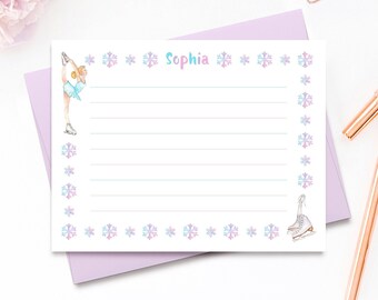 Kids Thank You Cards Personal Stationary, Figure Skating Personalized Note Cards with Envelopes, Girls Stationary Personalized, WC125K
