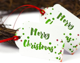 Christmas Gift Tags, Holiday Gift Tags, Christmas Tags with Ribbon, Holiday Tags, Christmas Favor Tags, Red and Green Christmas Hang Tags