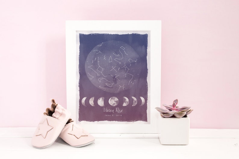 Star Map Print, Personalized Star Map by Date, Constellation Map, Astronomy Gifts, Star Chart, Custom Star Map Poster, Star Map Baby Rosy Dawn