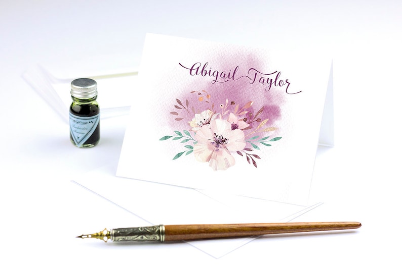 Floral Stationary Set Personalized Stationery Set Womens Stationery Purple Personalized Note Cards Watercolor Stationary Personalized