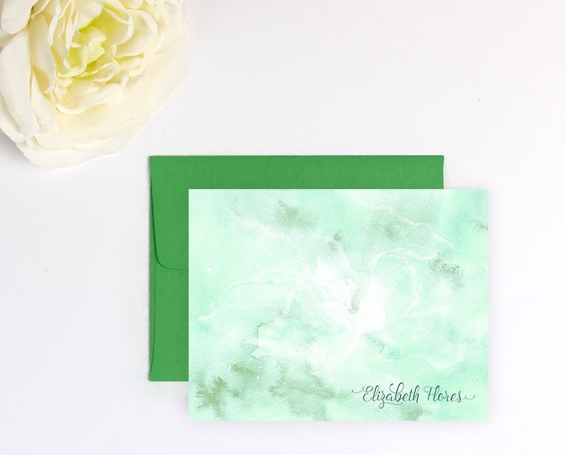 Personalized Note Cards, Personalized Stationery Set, Watercolor Stationery, Personalized Watercolor Note Cards, Marble Stationary Set of 10 image 1