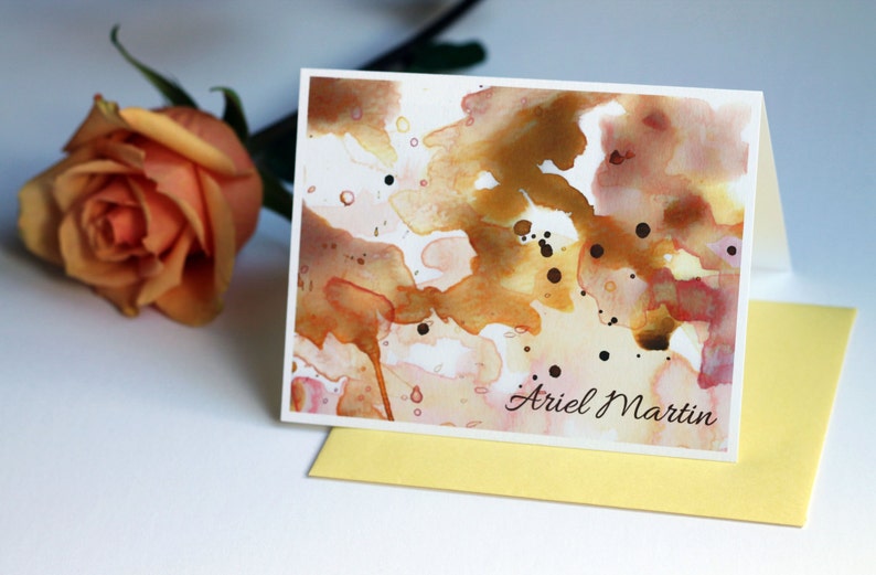 Pink Watercolor Stationery Personalized Stationery Set Modern Calligraphy Watercolor Cards Gold Watercolor Stationary Personalized Notecards image 3