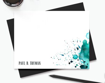 Personalized Notecard Set, Personalized Stationary Set, Note Cards with Envelopes, Turquoise Watercolor Notecards Personalized Stationery