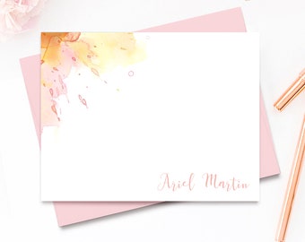 Pastel Pink Watercolor Stationery, Teacher Appreciation Gift, Modern Calligraphy Stationery, Personalized Stationery, Watercolor Cards Set