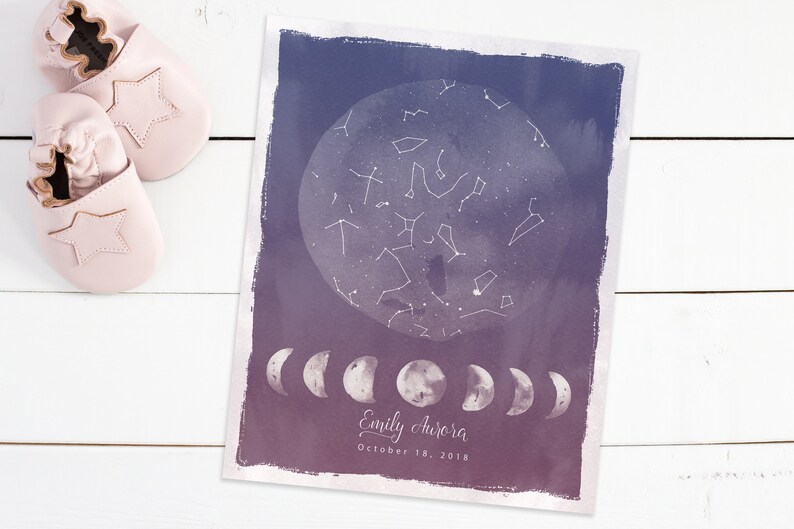 Star Map Print, Personalized Star Map by Date, Constellation Map, Astronomy Gifts, Star Chart, Custom Star Map Poster, Star Map Baby image 4