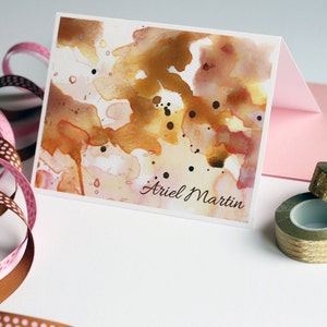 Pink Watercolor Stationery Personalized Stationery Set Modern Calligraphy Watercolor Cards Gold Watercolor Stationary Personalized Notecards image 1