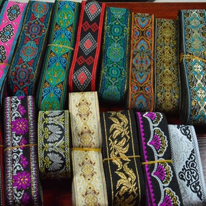 Ethnic Border,Jacquard trim, 1 yard Floral Jacquard ribbon Geometric Embroidered woven border sewing craft ribbon