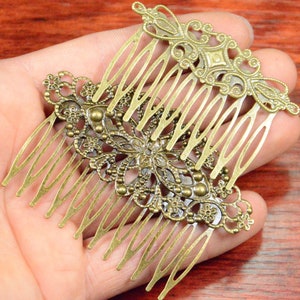 10pcs antique bronze filigree combs,bronze hair combs,10/12 teeth combs,bronze metal comb,hair accessories