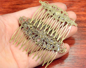10pcs antique bronze filigree combs,bronze hair combs,10/12 teeth combs,bronze metal comb,hair accessories