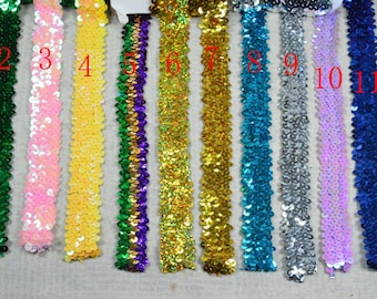 irisierende Paillettenborte, 3.2 cm breite Elastische Paillettenborte, Stretchpaillettenband
