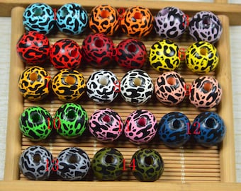 20 Leopard Print wooden beads,painted wood beads,round wood beads,Colored Wood Ball Beads for Making Jewelry  15mm