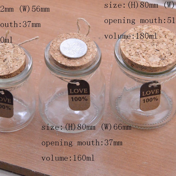 2pcs glass jars,Pudding bottles,glass bottle,large Glass Vials Bottles large Jars with Cork Stoppers.jewelry making