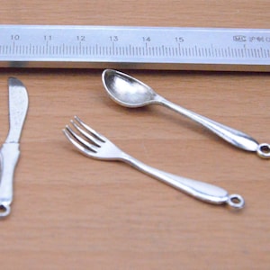 15 small antique Silver tableware pendant craft,3D ancient Silver fork/knife/Spoon Pendant Charms findings,alloy dishware wholesale.