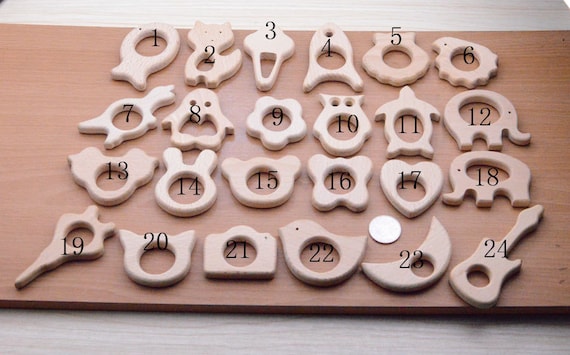 5pcs natural Wood Teether.unfinished wood baby toys.High Quality Untreated Wood Teething Toy/Pendant.DIY Supplies for Safe Teething Necklace
