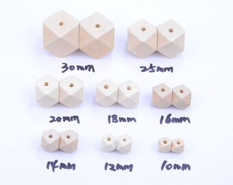 hexagon wood bead,faceted wood bead craft special shape geometric wood beads. 30mm, 25mm, 20mm, 18mm, 16mm, 14mm, 12mm, 10mm