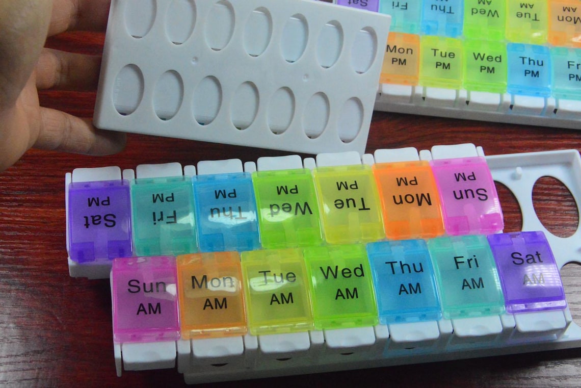 Weekly Box,transparent Box With 14 Compartments,rectangular Pill Box ...