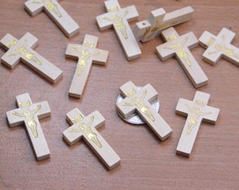 30pcs wood cross beads,wooden cross with Jesus logo,natural wooden cross finding,gold Jesus cross,wooden cross pendant.mini cross charms.