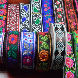 Ethnic Border,1 yard Flower Embroidered ribbon Jacquard trim, flower Woven tape sewing border Jacquard ribbon