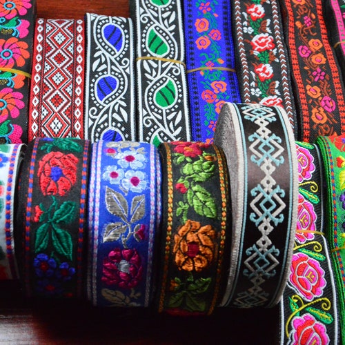 Ethnic Border,1 Yard Flower Embroidered Ribbon Jacquard Trim