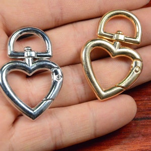 2 Gold Heart Lobster clasp,silver Large swivel clasp,Metal Heart claw hook spring clasp. 31x47mm