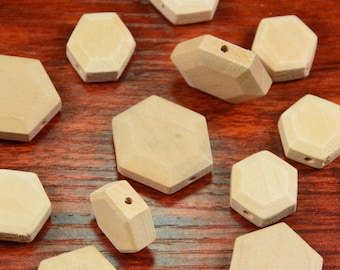 15pcs wooden hexagon beads,natural Hexagonal wooden beads, geometric wooden beads,faceted wooden beads