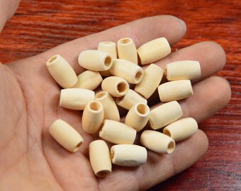 Cuenta de tubo de madera sin acabado, 30 cuentas de barril de madera, cuenta de columna de madera natural, madera para collar 16 x 10 mm agujero 5 mm