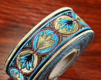 Ethnic Border,1m floral Jacquard ribbon trim gold metallic embroidered ribbon sewing trim Jacquard trim