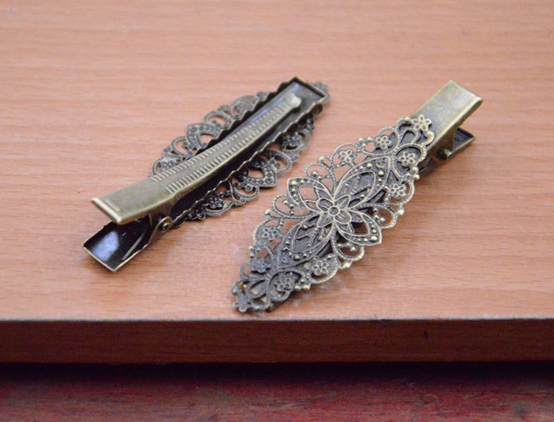 20pcs Antique Bronze Hair Clips With Filigree Flower Pad,barrette Clip
