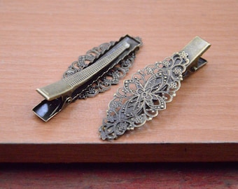 20pcs antiguas hebillas de bronce con filigrana flor cojín, clip Barrette, resultados de horquilla, pinza de pelo del metal.