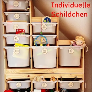 Individuele Montessorilabel speelgoedlabels van houtopslag voor de kinder- of speelkamer, eventueel met sluiting