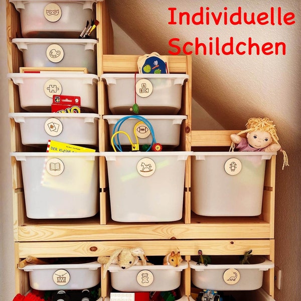 Étiquettes de jouets individuelles Montessori en bois, rangement pour chambre d'enfant ou salle de jeux, au choix avec fixation