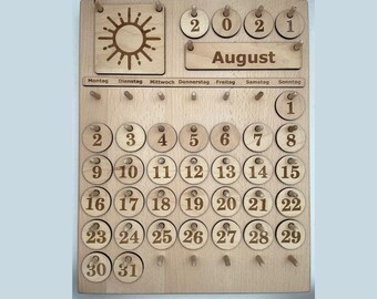 Waldorf Montessori permanent calendar made of beech wood