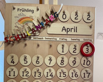 Permanent calendar for daily routines with children according to Montessori - Waldorf calendar made of high quality beech wood