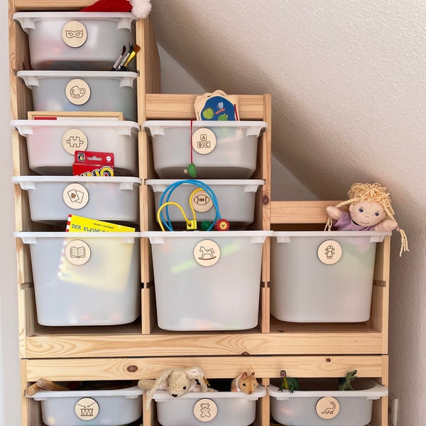Holz Etiketten zur besseren Aufbewahrung für das Kinderzimmer oder Spielzimmer 16 Stück