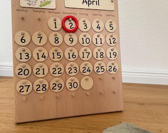 Permanent calendar for daily routines with children according to Montessori - Waldorf calendar made of high quality beech wood