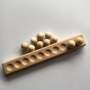 Montessori row with 10 cavities made of wood