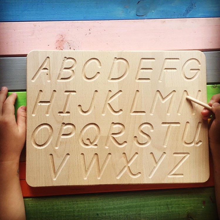 Montessori Alphabet Tracing Board Made of Wood Uppercase - Etsy