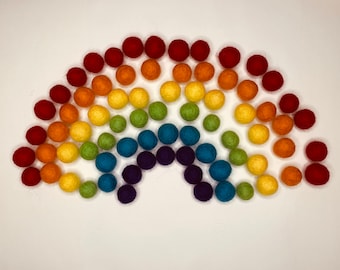 wool felt balls for Montessori rainbow (75 pieces)