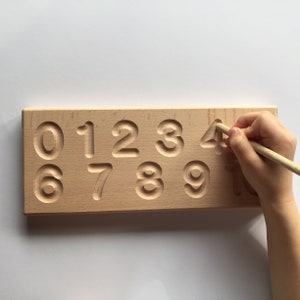 Montessori number tracing board made of wood