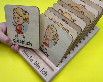 Montessori wooden emotion flashcards optional with stand