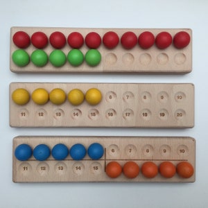 Montessori 2x10 rij 20 rij van hout met kleurrijke houten ballen op aanvraag